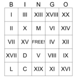 Roman Numeral Bingo Card