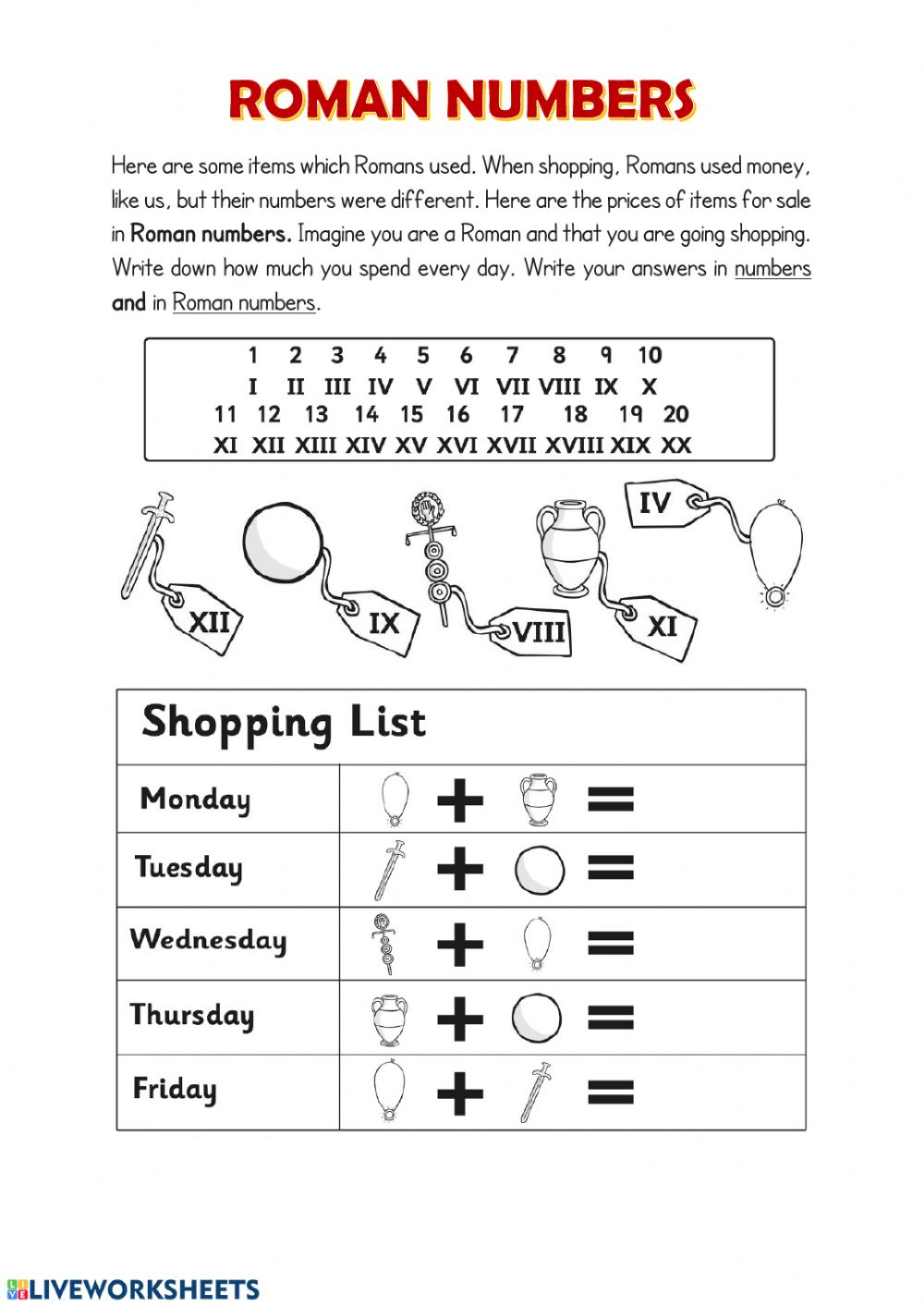 Free Printable Advanced History Worksheets Roman Numerals 